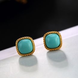 Earring Stud women vintage 24K Gold plated Imitation Blue Turquoise Earrings Fashion Jewelry Birthday Gift for Girlfriends