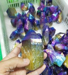 1pcs 4050g 57cm Beautiful Colour Titanium Crystal Quartz Rock mystic quartz Natural form Spikes Points Drilled Briolettes5575110