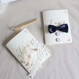 Party Supplies 2Pcs Pink Oath Card Lace Men's Bow Tie Decora Pen His & Her Sworn White Wedding Favours Bride Groom Vows Guest Book