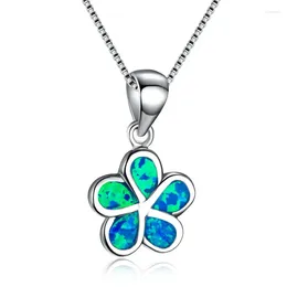 Pendant Necklaces Trendy Plumeria Flower Necklace Blue Fire Opal Stone For Women Classic Silver Color Wedding Engagement Jewelry