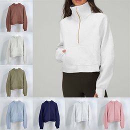 Women's Tracksuits Thick Womens Yoga Hoodies Plus Velvet Jackets Autumn And Winter Hoodys Sports Half Zip Terry Designer Sweater Chothing Loose Clothes