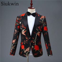 Black and Red Vintage Mens Print Blazer Elegant Mens Jacket Men Prom Suits Wine Tuxedo Terno Masculino Spring Blazer For Men 20111185E