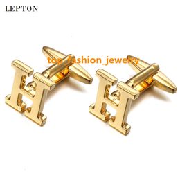 Cuff Links Cuff Links Lepton Letters H Cufflinks For Men High Polishing Stainless Steel CuffLinks Man Shirt Cuffs Cuff links Relojes Gemelos 230522 Q240508