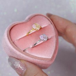 Cluster Rings Gold Color Silver Ring For Woman Heart Shaped Moonstone Accessories Finger Jewelry Got Engaged Couple Design Wedding Gift