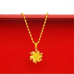 Pendant Necklaces 24K Gold Plated Copper Lily Flower Necklace For WomenFlower Water Wave Chain Choker Wedding Bridal Jewellery Party Gifts