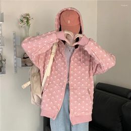 Women's Hoodies Harajuku Zip Up Pink Coats Women Korean Jacquard Long Sleeve Oversized Hooded Sweatshirts Casual Hoodie Cardigan Jackets