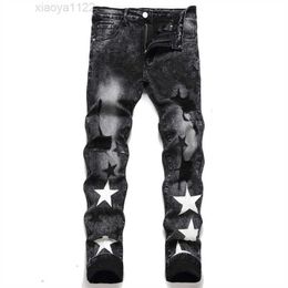 Designer mens Jeans Embroidery Pants Denim European ripped jean men embroidery quilting ripped for trend 29-38 pant mens fold slim skinny jeans for men pants Size 29-38