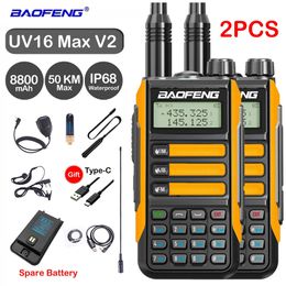 Walkie Talkie 2PCS BAOFENG UV16 MAX Long Range 50KM High Power Profesional Handheld Transceiver Dual Band 2 Way Hunting Radios 231030