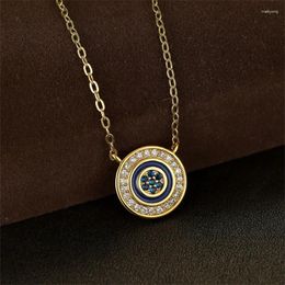 Pendant Necklaces Simple Small Royal Blue Stone Round Clavicle For Women 18K Gold Color Chain Necklace Wedding Party Jewelry CZ