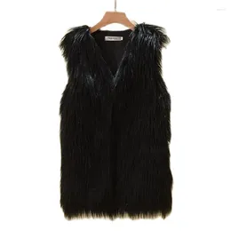 Women's Fur Women Autumn&Winter Clothes Mid Winter Imitation Mongolia Sheep Water Wash Waistcoat Coat Faux Vest