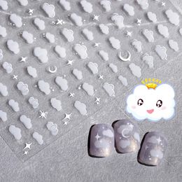 1Sheet Korean White Cloud Blue Nail Art Sticker 3D Star Moon Decal Pure Twilight Self-adhesive Manicure Slider Accessories RE 53 Nail ArtStickers Decals Nail Art