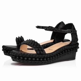 Women sandal flats sole high heel wedge flat Madmonica 60mm studded heeled Genuine leather espadrille wedges wedding party dress