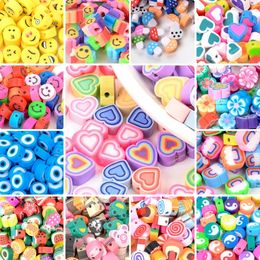 30Pcs 10mm Heart Polymer Clay Beads Fruit Flower Heishi Spacer Smiley Beads for Jewellery Making DIY Handmade Bracelet Accessories Fashion JewelryBeads polymer