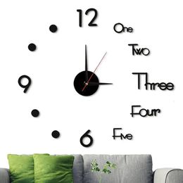 Wall Clocks Modern Large Acrylic Mirror Stickers Quartz Needle Clock For Living Room Home Decor 3D Digital Hanging Watch 231030