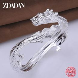 Bangle ZDADAN 925 Sterling Silver White Dragon Open Cuff Bracelet Bangles For Women Fashion Jewelry Wedding Gifts 231027