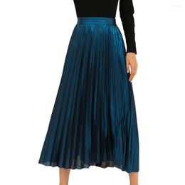 Skirts Fashion Women's Plain Pleated Elegant Mid-Waist Stretch Skirt Denim Ruffle