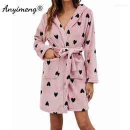 Women's Sleepwear Winter Warm Womens Flannel Robes Casual Long Sleeves Kimono Hoodies Nightwear Leisure Soft Velvet Lingeries Chic Belted