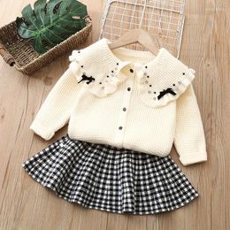 Clothing Sets Girls Woollen Clothes Spring Autumn 1 2 3 4 5 6 Years Old Children Sweater Coat Skirts 2pcs Party Suit For Baby Outfits Kids