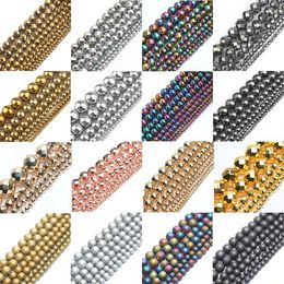 30 Style Natural Stone Bead Gold Rainbow Rose Gold Silver Colour Hematite Round Beads For Jewellery Making Bracelet Necklace 15'' Fashion JewelryBeads Jewellery