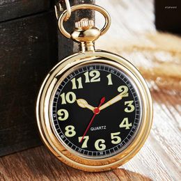 Pocket Watches Luminous Smooth Quartz Watch FOB Chain Locket Dial Hollow Steampunk Men Women Mens Clock Black Box Reloj De Bolsillo