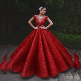 Beautiful Red Lace Evening Dress Sheer Neck Off Shoulder Eveving Dresses Elegant Formal Evening Ball Gown For Woman