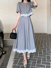 Work Dresses 4XL Lace Trim Skirt Sets Women Summer Elegant Lady Grey Puff Sleeve Shirt Long Skirts Two Piece Womens Outifits