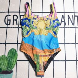 Classic Print One Piece Swimwear Women Summer Vacation Backless Swimsuit Designer Pad Sling Swimming Bikini
