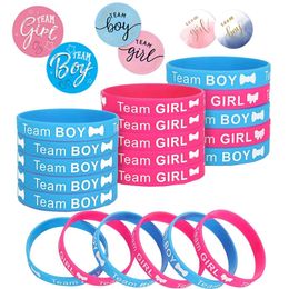 Other Event Party Supplies 48 60pcs Gender Reveal Silicone Wristbands balloon Decoration Boy or Girl Sticker Baby Shower 231027