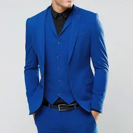 Men's Suits Mens Wedding Royal Blue Casual Business Suit Tuxedo 3 Pcs Groom Terno For Men (Jacket Vest Pants)