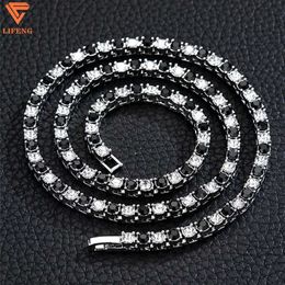 Hot Selling Iced Out 4mm White and Black Diamond Moissanite Tennis Chain Necklace Women Men Gold Plated Hip Hop Jewellery