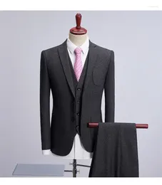 Men's Suits Latest Coat Pant Designs GRAY Brown Tweed Formal Men Wedding Groom Blazer Prom Style Stage Costumes Suit Jacket Vest