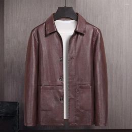 Men's Jackets Men PU Leather Jacket Solid Color Casual Lapel Long Sleeve Coat Motorcycle Biker Autumn Winter Fleece Lining Male Outwear