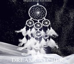 Creative Five Rings Dream Catchers Home Decorative Fantasy White Feather Dream Catcher Delicate Hand Made Distinctive Wind Chimes6184099