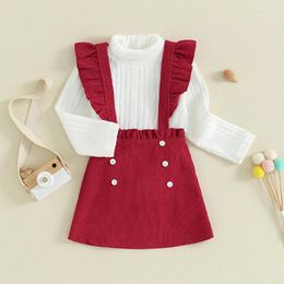 Clothing Sets Fashion Toddler Girls Set Spring Two Piece Outfits For Infant Rib Turtleneck Tops Corduroy Suspender Skirt Suit