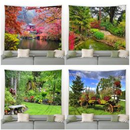Tapestries Customizable Garden Landscape Tapestry Palm Tree Plant Natural Wall Hanging Home Living Room Courtyard Bedroom