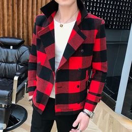 Men's Jackets style Double-Breasted Trench Coat Veste Homme Fashion Retro Tartan Jacket Autumn And Winter Men Slim Short Woollen Coat S-5XL 231030