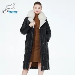 Women's Trench Coats 2023 Fur Hood Women Coat Long Luxury Jacket Female Warm Quilted Parkas With Belt GWD3906I
