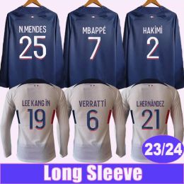 Paris Saint Kylian Mbappe 23 24 Germain Long Sleeve Soccer Jersey Milan Skriniar Warren Zaire-Emery Lucas Hernandez Vitinha Manuel Ugarte Marquinhos Home Away