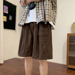 Men's Shorts Summer Overalls Oversize Straight Casual Loose Pants Solid Colour Pockets Daily Outwear Cargo Short