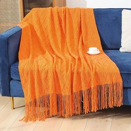 Blankets 130X180CM Retro Diamond Plaid Wool Tassel Hem Blanket Solid Color Knitted Sofa Home Office Rest Cover Soft Comfortable 231030