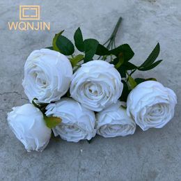 Decorative Flowers 7 Heads Rose Bridal Bouquet Artificial Flower DIY Wedding Floral Arrangement Accessories Christmas Home Decor Po Props