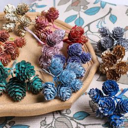 Decorative Flowers 18PCS Color Pine Cone Bouquet DIY Hand-Made Fake Imitation Wreath Rattan Christmas Decoration Materials