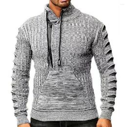 Men's Sweaters Winter Sweater Hollow Out Long Sleeve Design Turtleneck Zip-up Neck Jumper Top Knit Pullovers Clothing