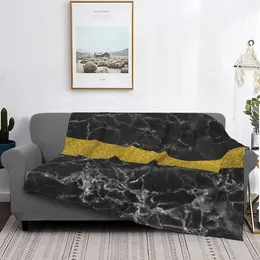 Blankets Gold Stripe On Black Marble Printing High Qiality Flannel Blanket Marbled Veins Veining Geo Golden Shine