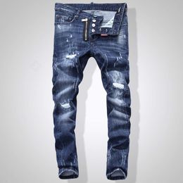D2 Jeans Men's Jeans Fashion Trend Washed Low Waist Small Feet Quality Night Club Menshen University Trendy Teaser Holed Jeanss