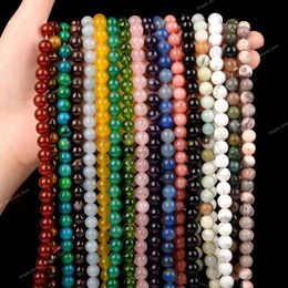 Natural Stone Beads Tiger Eye Agates Amazonite Jades Quartzs Garnet Round Loose Beads for Jewellery Making DIY Bracelets 4-12MM Fashion JewelryBeads