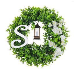 Decorative Flowers Lighted Front Door Wreath Faux Green For Fireplaces Farmhouse Wedding