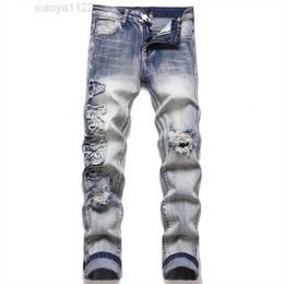 Designer Clothes mens fashion jeans luxury Zipper trousers For Male 2023 long straight regular modern letter Denim Embroidery Holes Trouser Distressed jeans pants