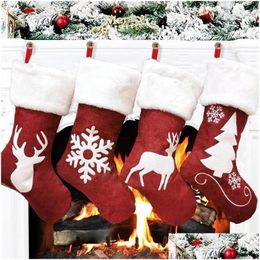 Christmas Decorations 46Cm Christmas Stocking Hanging Socks Xmas Rustic Personalized Stockings Snowflake Decorations Family Party Holi Dh3Od