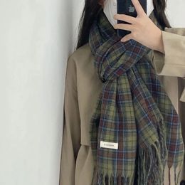 Scarves Luxury Brand Women Scarf Autumn Winter Vintage Green Checker Scarf's Personality High Quality Warm Shawl Neck 231030